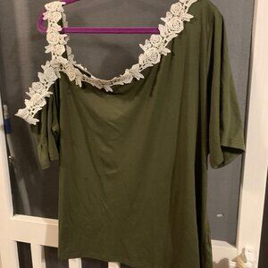 SHEIN Plus lace panel asymmetrical neck tee